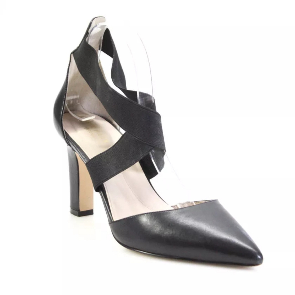 Cole Haan Womens Block Heel Pointed Toe Cross Strap Pumps Black Leather Size 10B